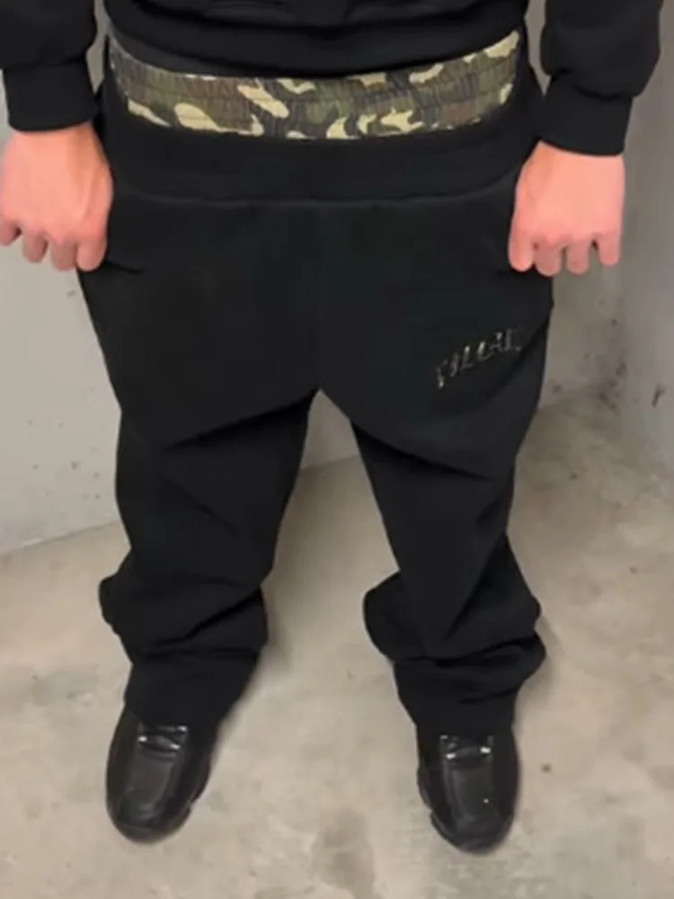 Autumn Winter Leopard Print Camouflage Letter Patchwork Double Waistband Straight Pants Y2K High Street Harajuku Hip Hop Slacks