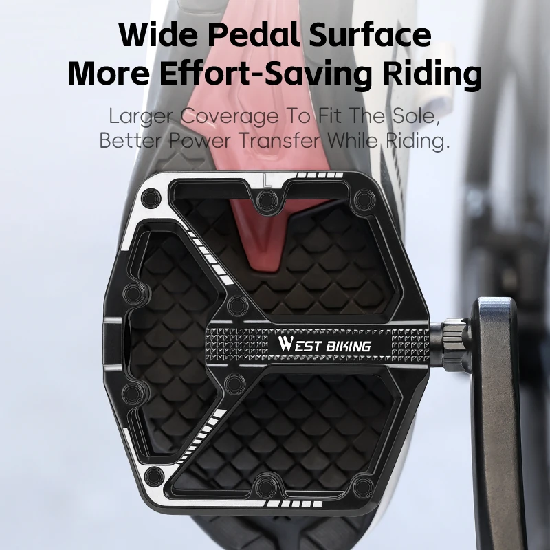 WEST BIKING DU Bearing Bicycle Pedal Widen Anti-slip Cycling Pedal Lightweight Aluminum Alloy MTB Road Bike Pedal Bike Parts