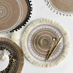 Handmade Cotton Woven Boho Placemats Rustic Macrame Placemats Modern Farmhouse Fringe Placemats for Dining Table Kitchen Supply