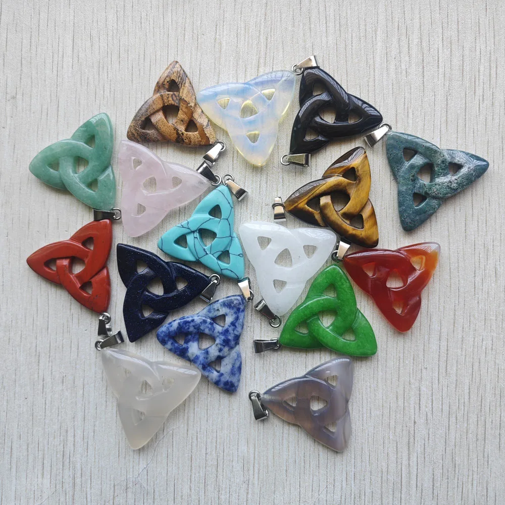 

8pcs Fashion Mix natural Gemstone hollow triangle charms pendants diy fine jewelry accessories making Wholesale fast shipping