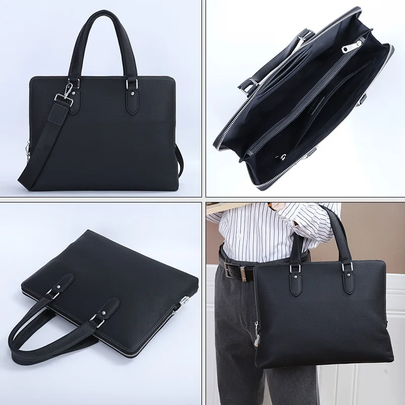 New Top Layer Cowhide Business Briefcase Fashionable Men's Handbag High-end Large Capacity Messenger Luxury Leather Briefcases