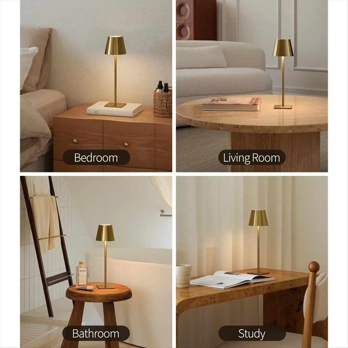【Like】  3 Pack Cordless Table Lamp, Battery Operated Lamp - Portable Waterproof Table Lamp for Dinner, Desk, Cafe,Outdoor (Gold)