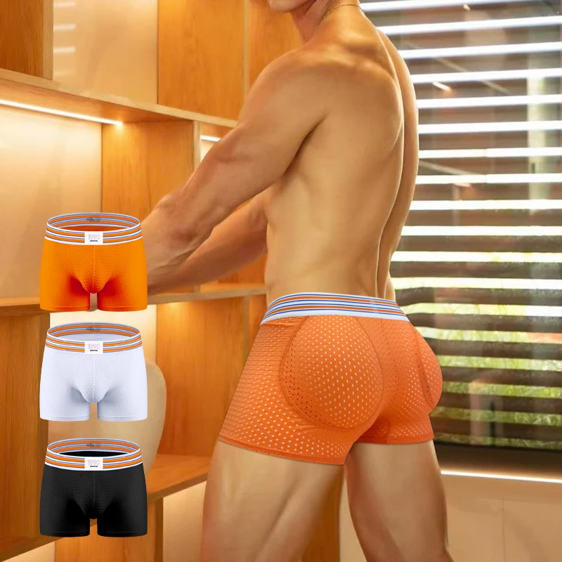 

CMENIN 3Pcs Sexy Hip Pad Men's Boxers Briefs Cotton Men Underwear Breathable Mesh Mens Underpants Gays Bikini Man Panties Boxers