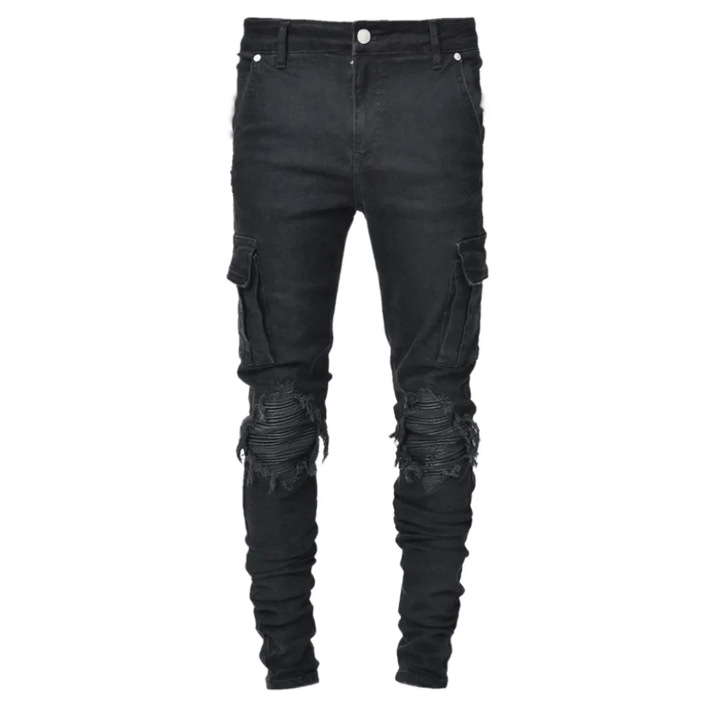 

New Denim Mens Pants with Holes Trendy Black Slim Fit Denim Small Leg Jeans for Men