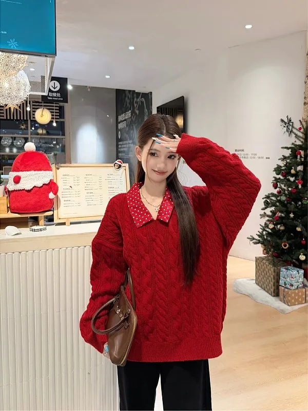 

Свободный женский свитер в корейском стиле, уникальный вязаный пуловер с длинными рукавами и круглым вырезом