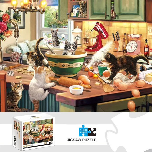 1000 sztuk kuchnia kot puzzle Home Decor dorośli gry logiczne rodzina zabawa puzzle podłogowe zabawki edukacyjne dla dzieci