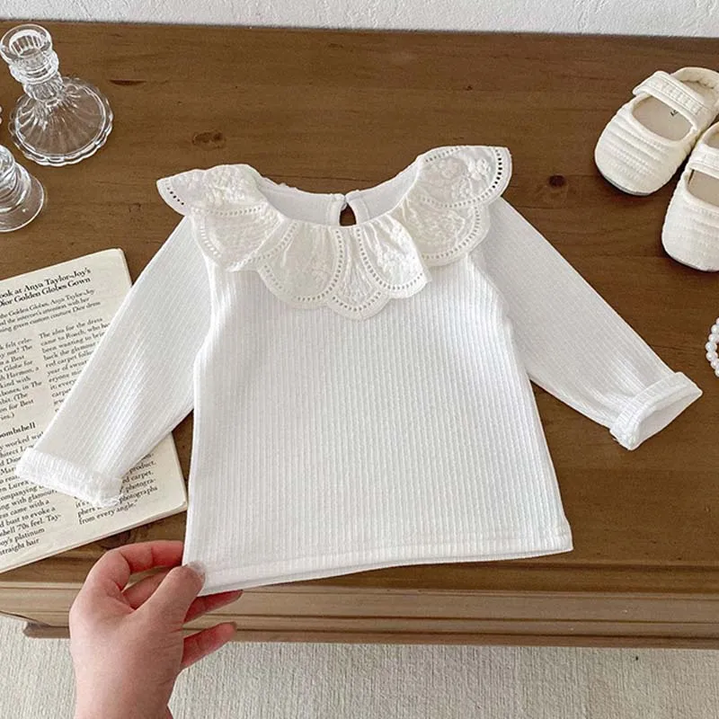 Autumn Baby Long Sleeves Top Girls Lace Collar T Shirt Kids Pullover Spring Infant Clothing Toddler Blouse Baby Clothes 0-2Y