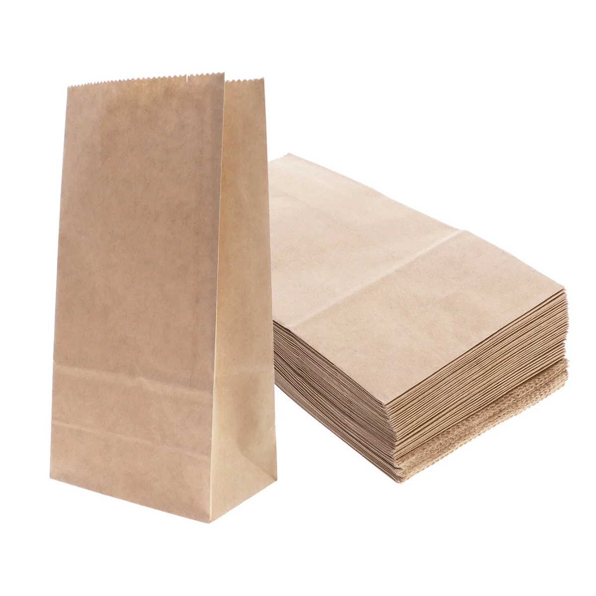 100 Buah Kantong Kemasan Makanan Kertas Kraft dengan Dasar Persegi, Tas Kemasan Aman untuk Dibawa Pulang untuk Kue, Biskuit, Makanan Goreng dan Panggang