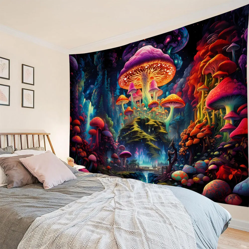 

Psychedelic landscape tapestry, mushroom forest, castle, wall hanging, bedroom, living room, hippie, cartoon home decor