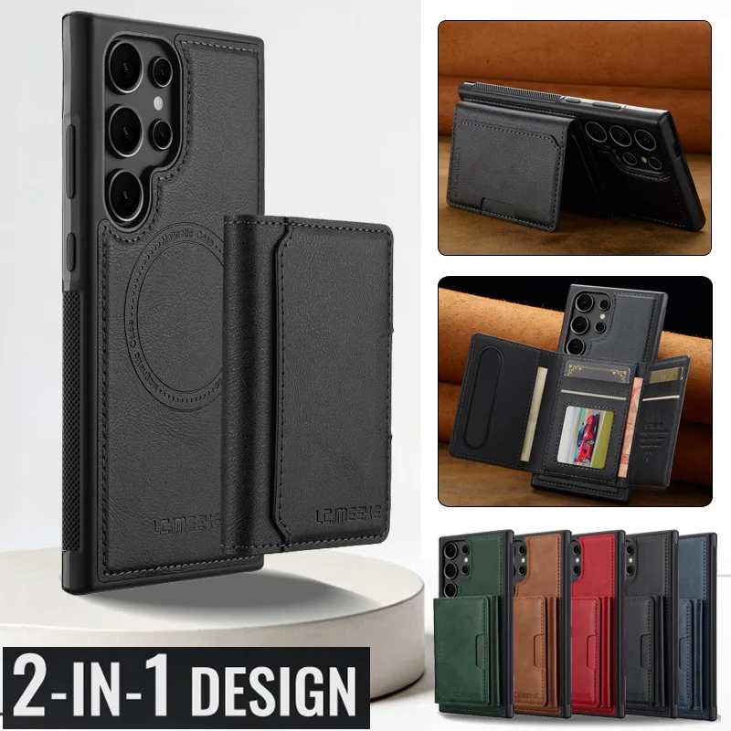 

2 In 1 Leather Flip Wallet Phone Case for Samsung Galaxy S26 Ultra S25 Edge S23 Plus S24 S22 S21 S20 FE Card Holder Cover Hoesje