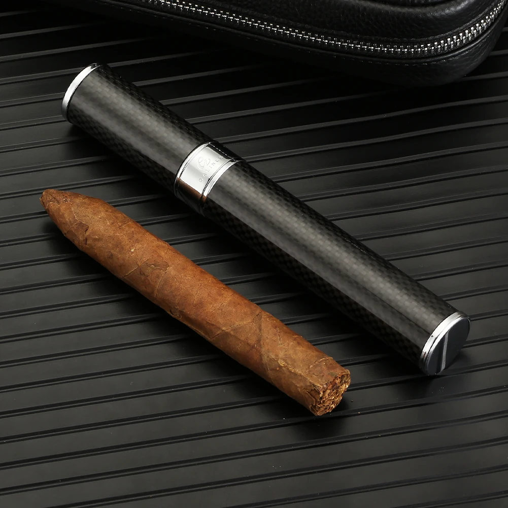 

GALINER Luxury Cigar Humidor Tube Travel Tobacco Accessories Single Cigar Case Black Carbon Fiber Box