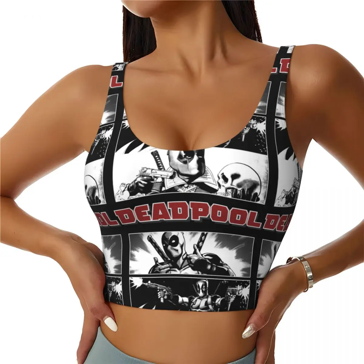 

Custom High Impact Deadpool Poet Boxes Sports Bra for Women Gym Workout Yoga Crop Top