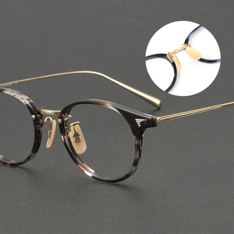 Japanese Retro Titanium Acetate Glasses Frame Classic Oval Stripes Small Face Men Women Ultra-light Vintage Eyeglasses Oculos