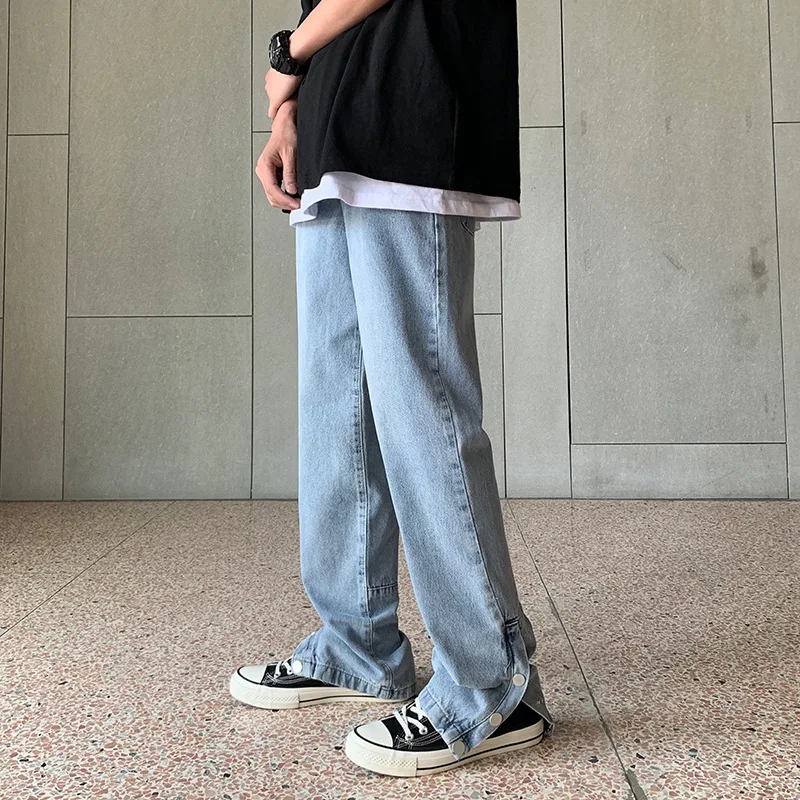 Japanese Style Jeans Men Loose Fitting Casual Pants Korean Version Large Size Open Button Straight Leg Pants Autumn Winter Style