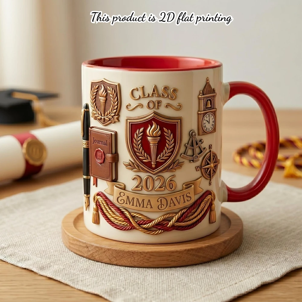Custom Graduation Year Coffee Mug 11oz 2D Printing Personalized DIY Class of 2026 School Logo Design Home Office Use Gift