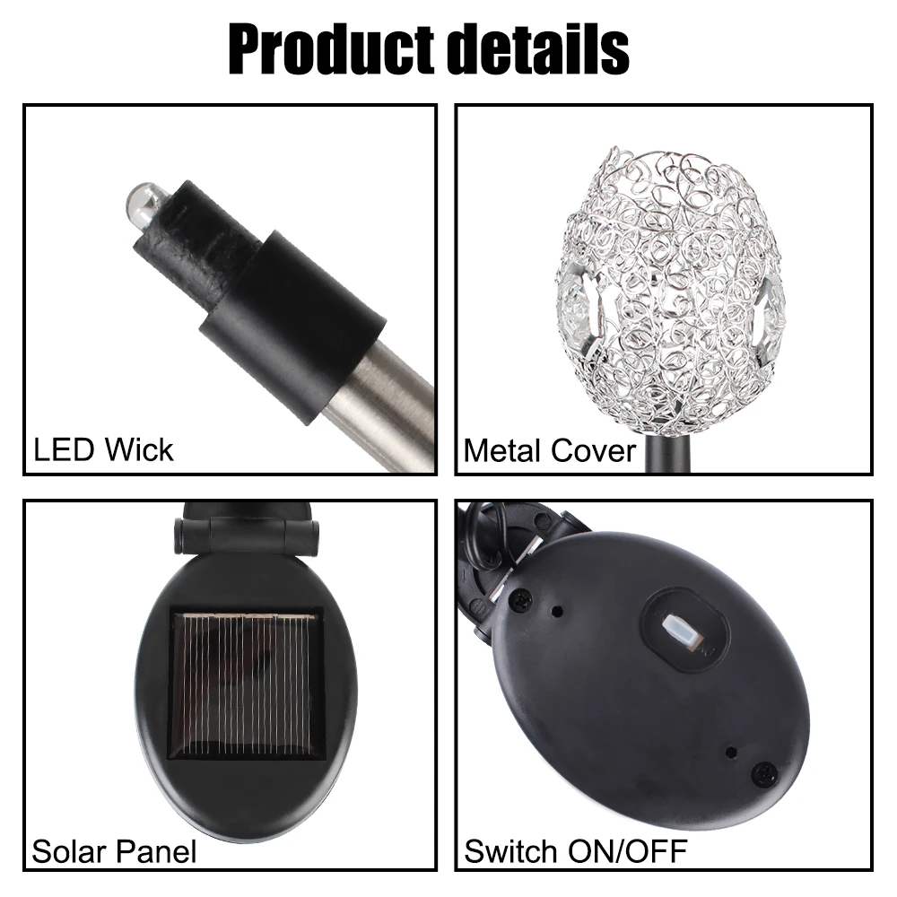 RGB LED 태양열 잔디 램프 장식 경로 산책로 파티오, IP65 방수 야외 정원 조명, 다채로운 구리선