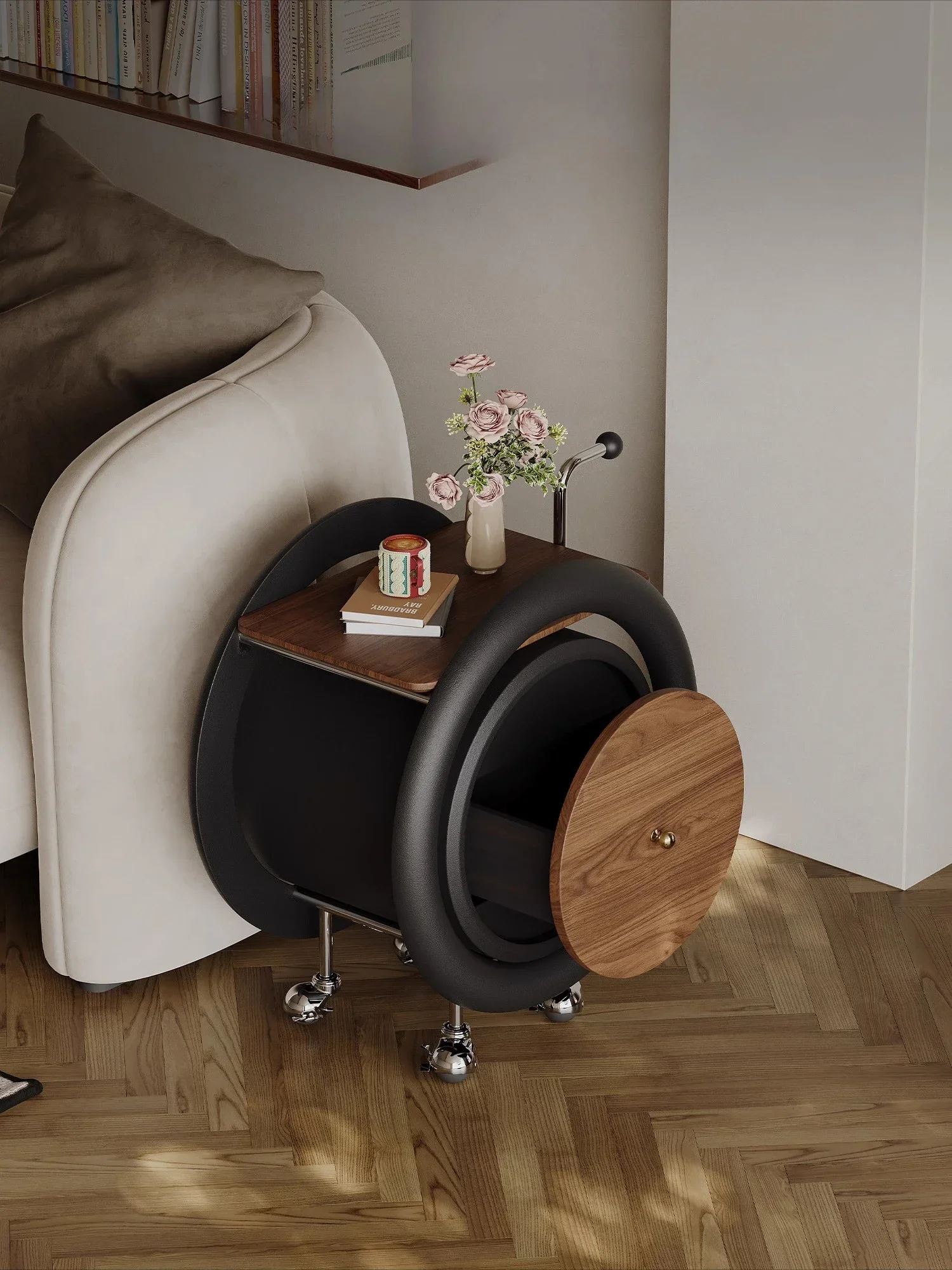 Medieval style trolley sofa edge few movable designer storage circular art with wheels living room home creativity