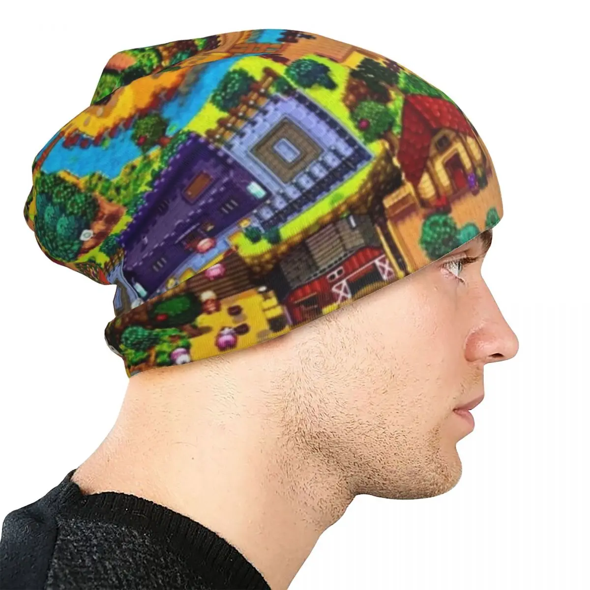 Stardew Valley Map Cap Farming RPG Game عادية الخريف الشتاء الشارع Skullies قبعة صغيرة الربيع الدافئة الحرارية مطاطا بونيه القبعات #4