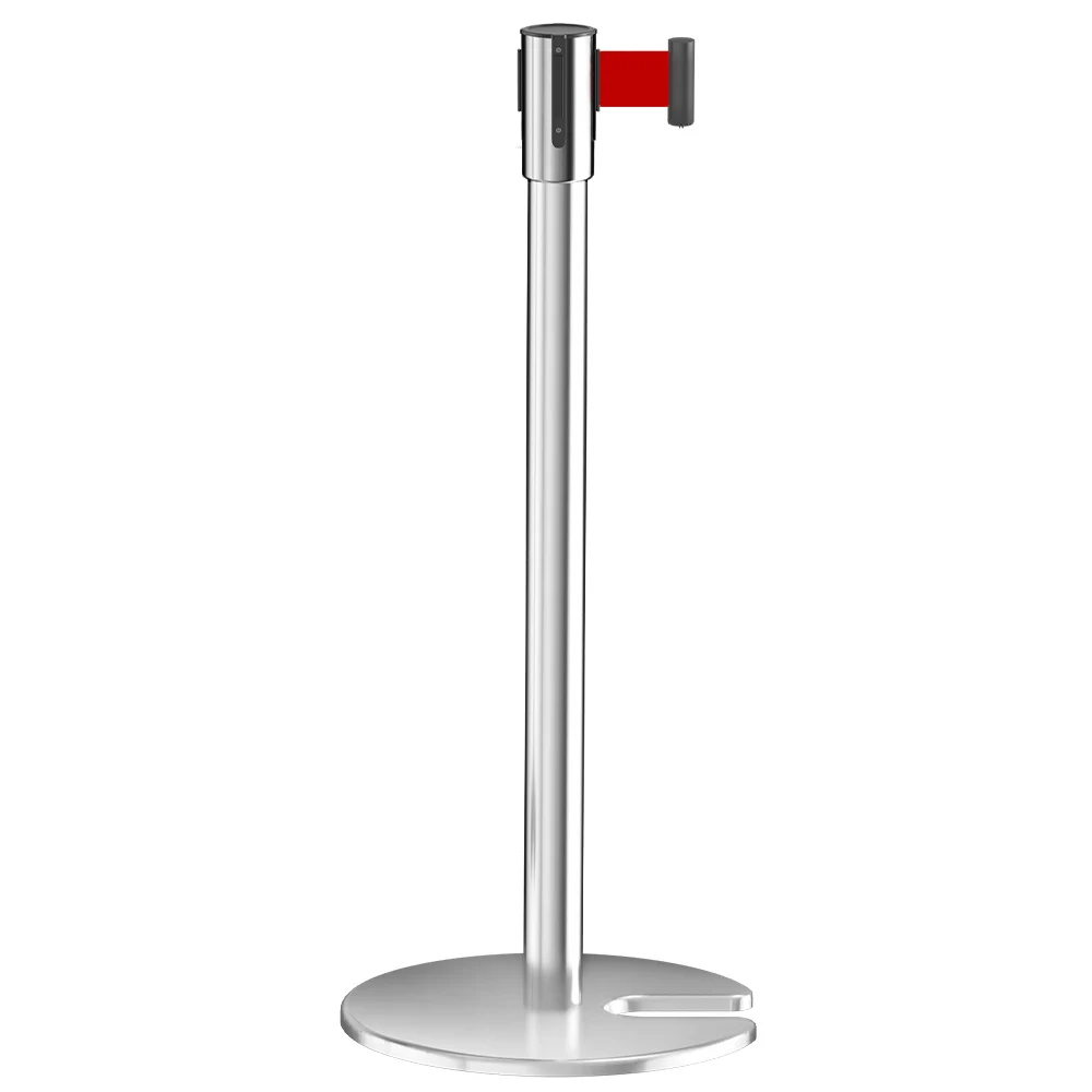 【Professional Use】U-Shaped Base Traffic Barrier Telescopic Isolation Guardrail Stainless Steel Metal Belt Post Crash Safety Barr