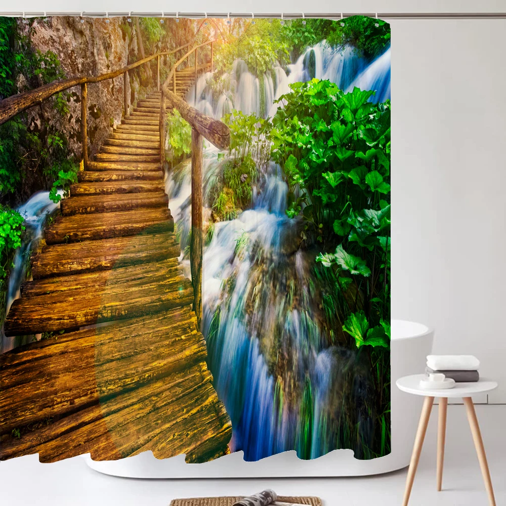 3D Print Forest Landscape Waterproof Fabric Shower Curtain Natural Scenery Bathroom Curtain large 240X180 Decorn Bath Curtains