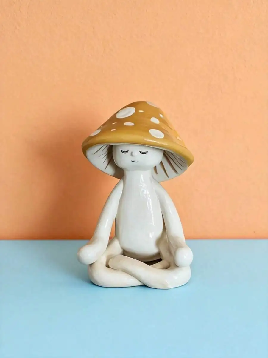 

Joivida 1pc Cute Meditation Sitting Yoga Mushroom Desktop Decor, Yoga Mushroom Ornament Home Living Room Decoration
