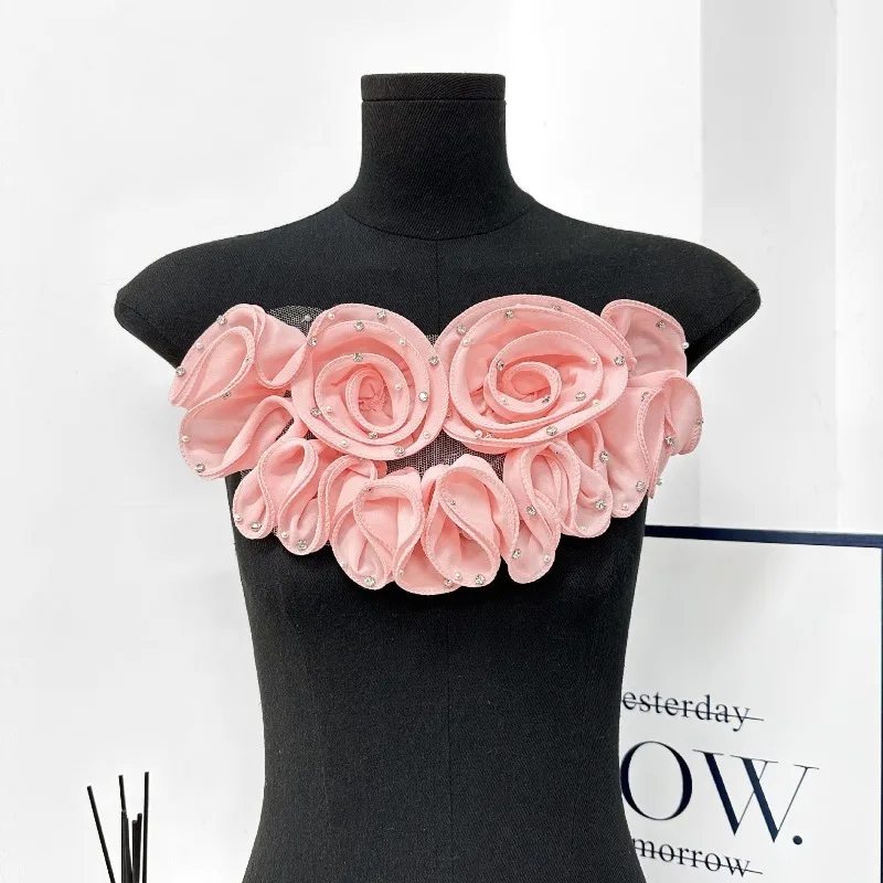 

High Beauty Multi-color Three-dimensional Diamond Inlaid Rose Flowers, Handmade Weeding Dresses, Clothing Decoration Accessories