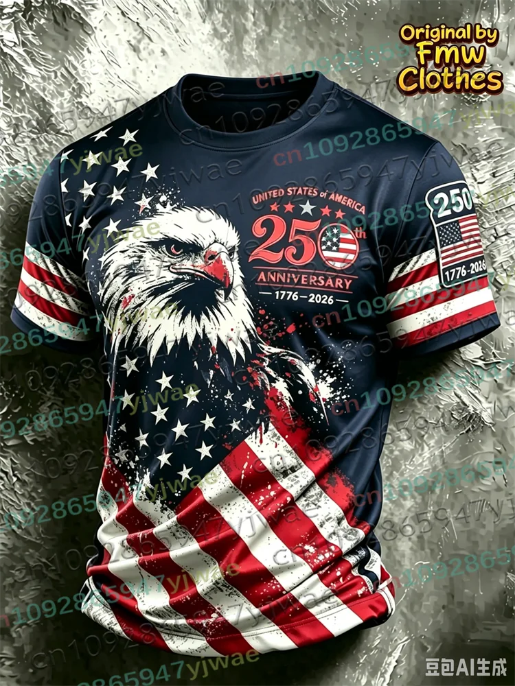 America 250th Anniversary 3D Print Mens TShirt USA Flag 1776–2026 Patriotic American Independence Day Apparel Parent-child Top