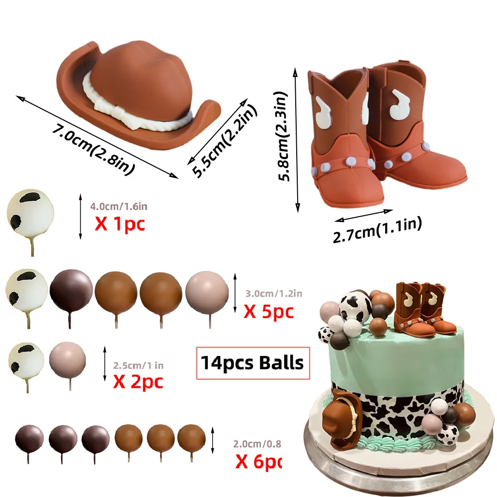17-teiliges Cowboy-Kuchenaufsatz-Set mit Hut, Stiefelkugeln für westliches Thema, Geburtstag, Babyparty, Party-Dekoration, Zubehör im Cowboy-Stil – Detail 2