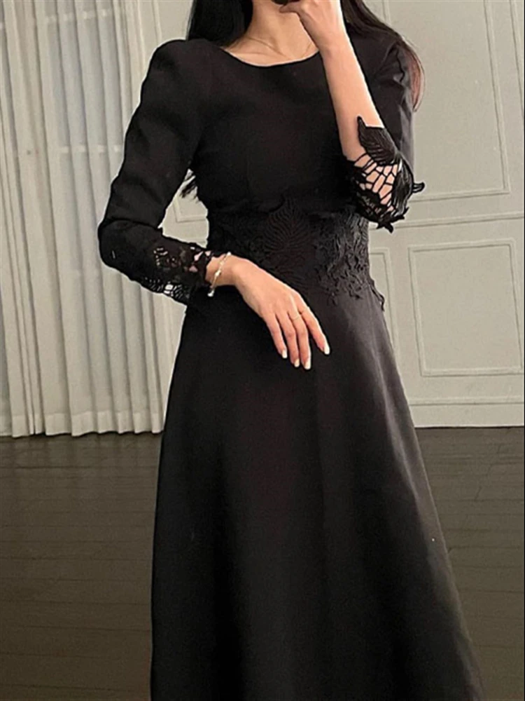 Lace Maxi Dress for Women Fall Clothes Female 2022 Solid White Party Embroidery High Waist Elegant Vestido De Mujer Woman Dress