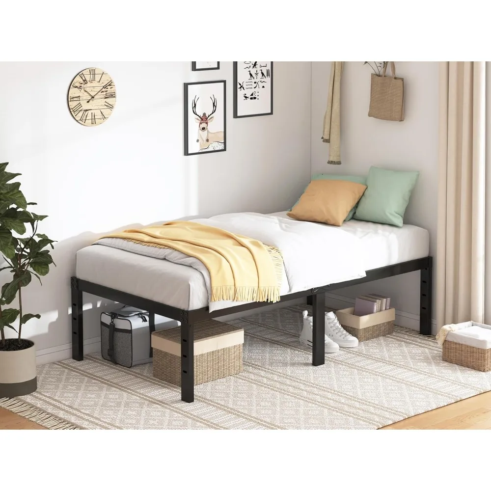 

18 in Sturdy Platform Bed Frame Twin Size, Heavy Duty Metal Bed Frame No Box Spring Needed, Quick & Easy Assembly