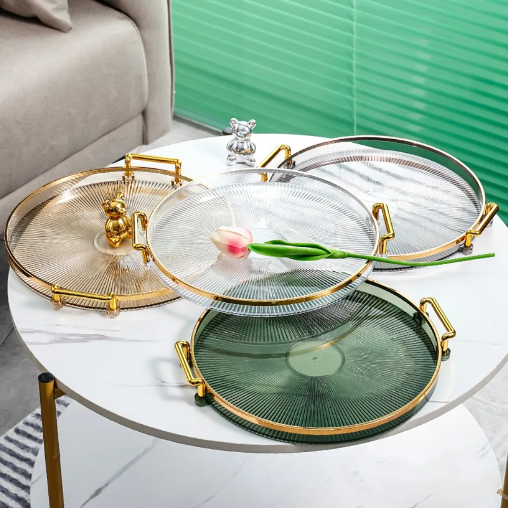 

New Multipurpose Round Storage Tray Gold with Handles Tea Cup Storage Plate Fruit Tray Home Decor