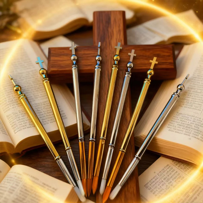 

New 2026 2Pc Orthodox Ritual Pen Gold-Plated Alloy with gold and silve Crystals Ornate Crown Cross Design Religiou Ceremony Tool