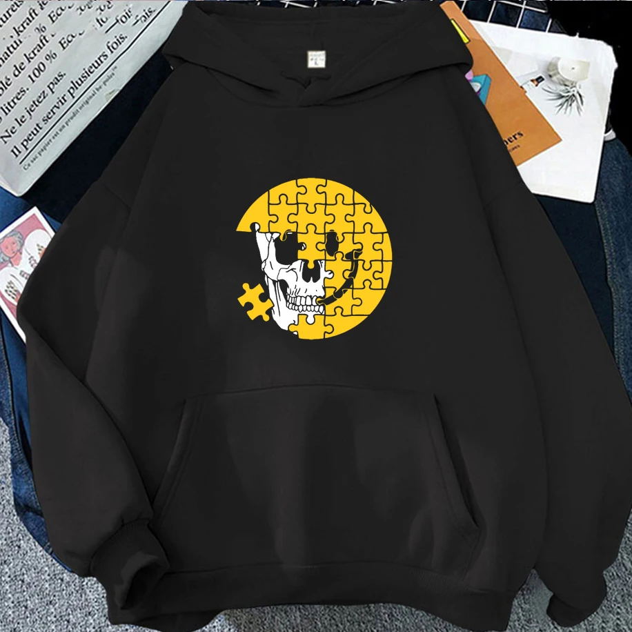 

Funny Jigsaw Skull Pattern Men Women Hoodie Classic Retro Designed Unisex Sweatshirt Street Fashion Casual Couple Y2K Pullover