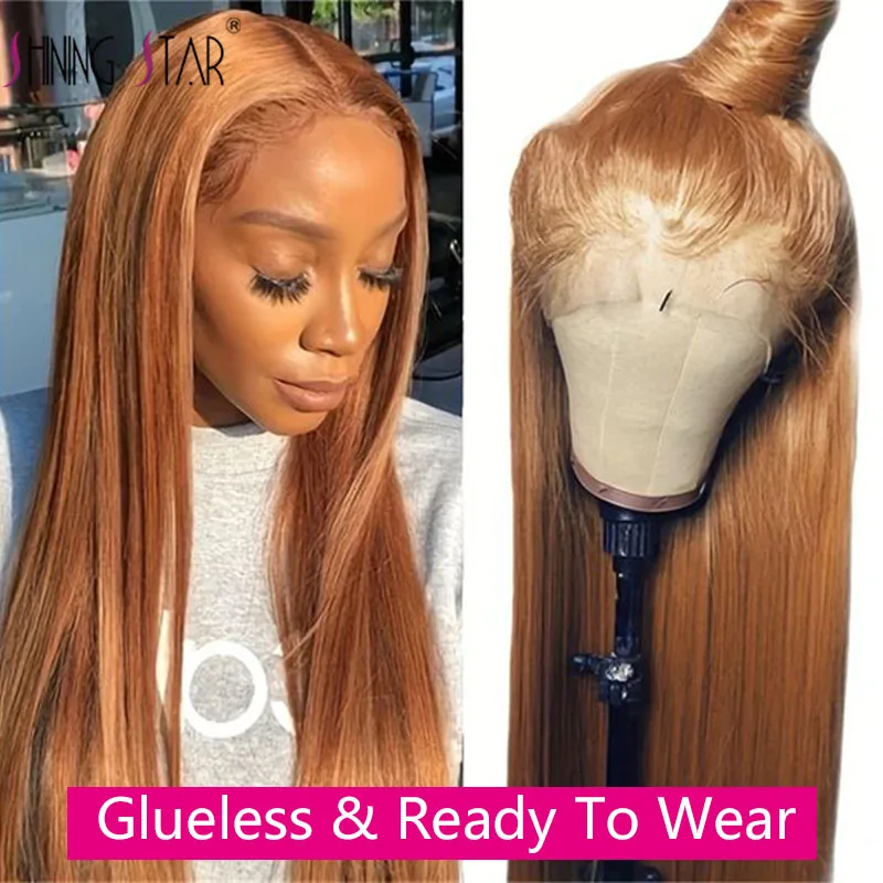 

Ginger Blonde Straight Lace Front Human Hair Wigs Glueless 13x6 Transparent Brazilian Pre Plucked Lace Frontal Wig For Woman 34