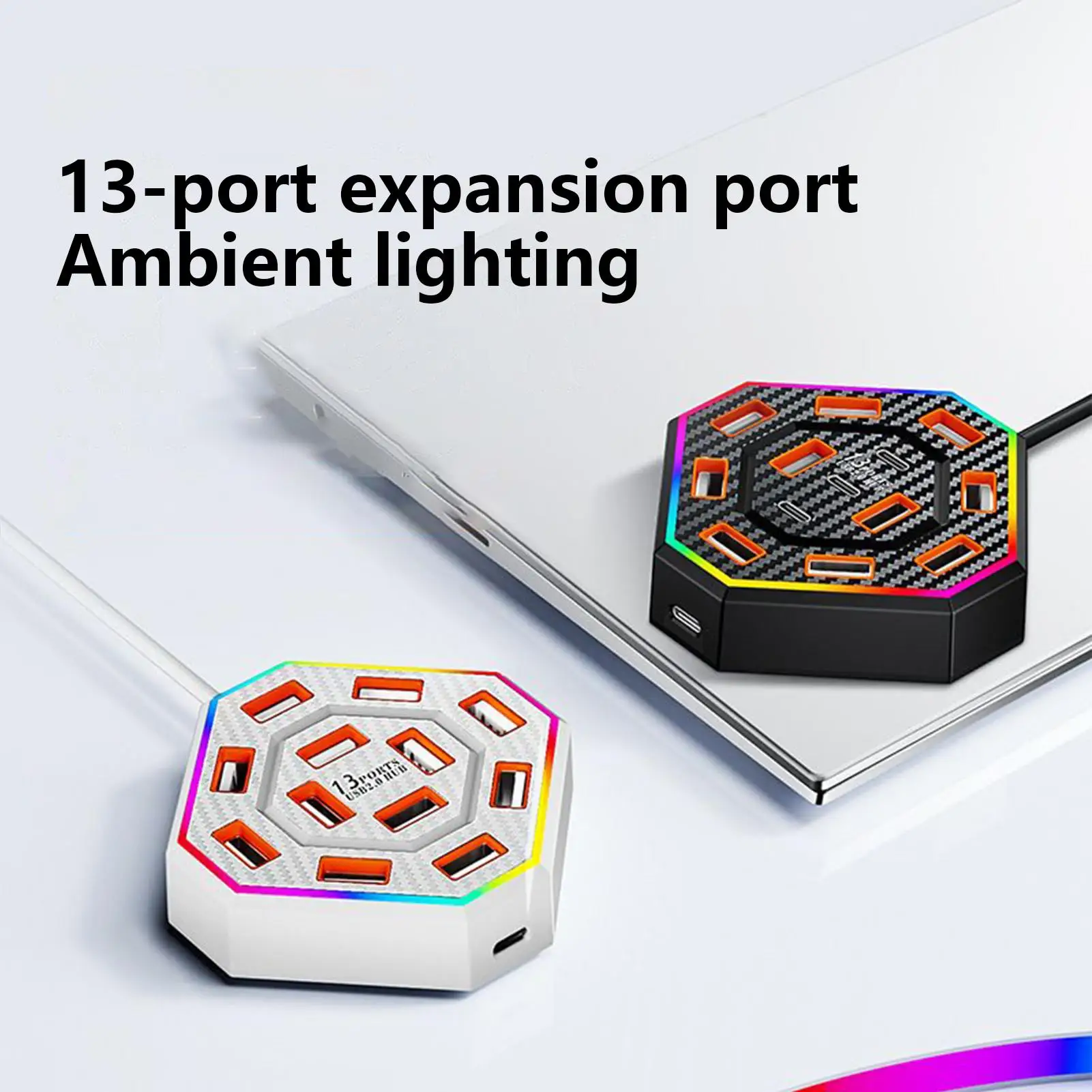 

Красочный концентратор окружающего освещения 13-портовый USB-концентратор 2.0 Док-станция RGB Многопортовый внешний источник питания Док-станция USB-концентратора