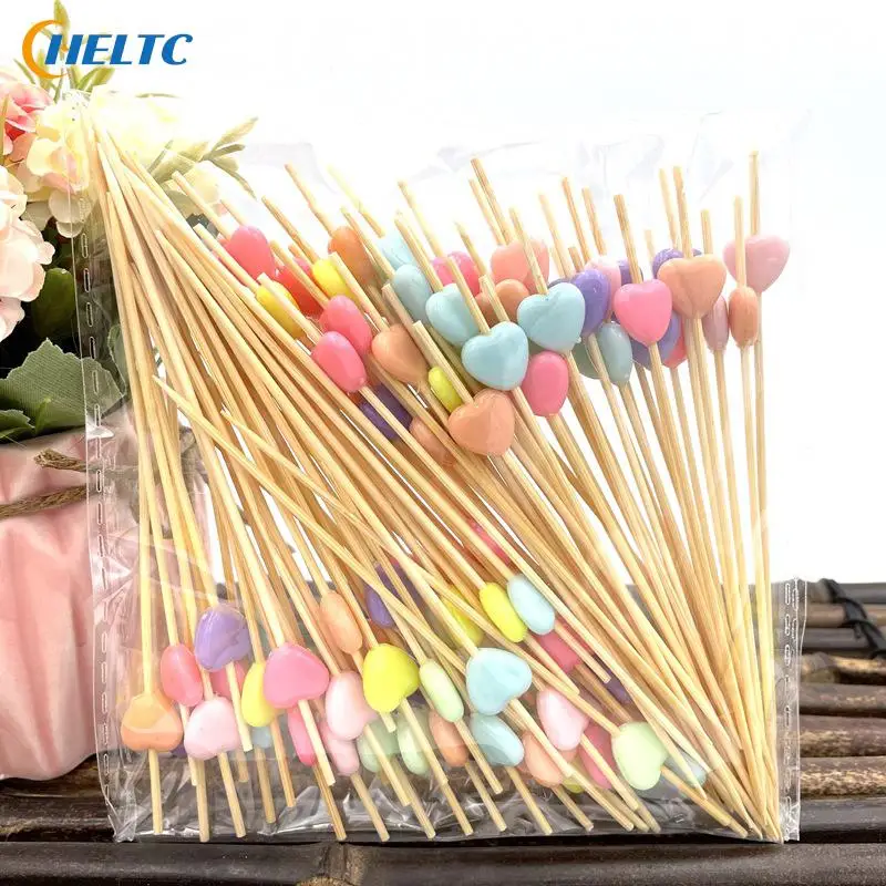 50/100PC Disposable Bamboo Skewers Food Pick Buffet Cupcake Fruit Fork Party Cake Dessert Salad Vegetable Stick Toothpick Skewer