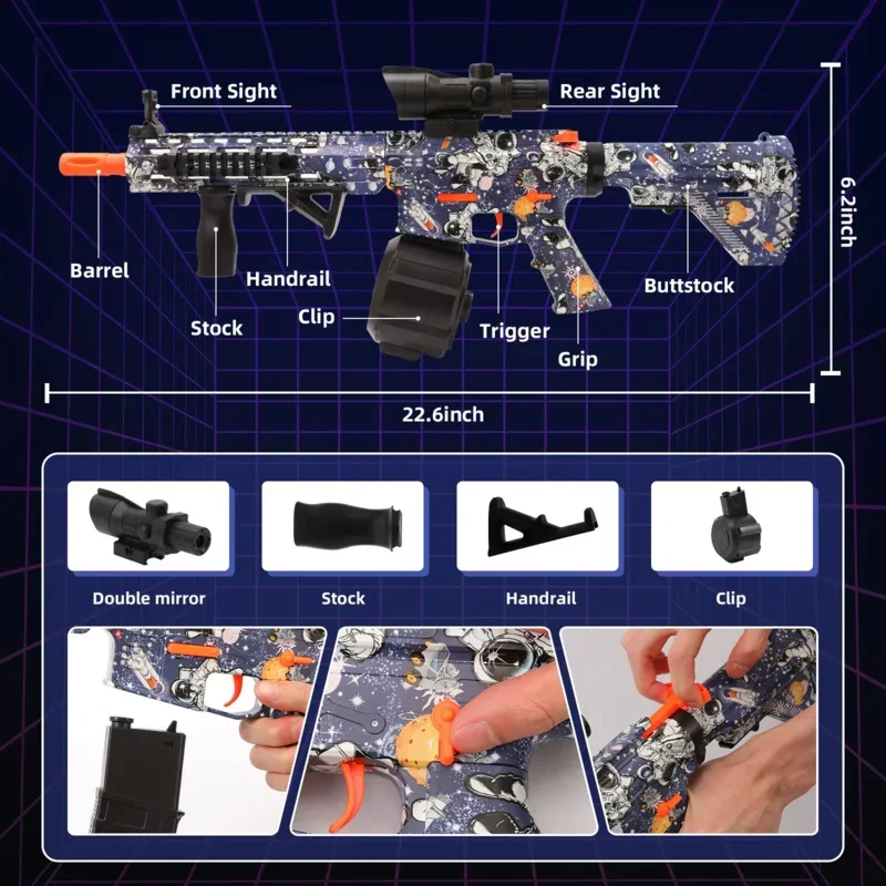 M416 Space Camo Ручной и электрический пистолет с гелевыми шариками 2 в 1 с экологически чистым водяным шариком 41000 Игрушечный пистолет для очков для улицы