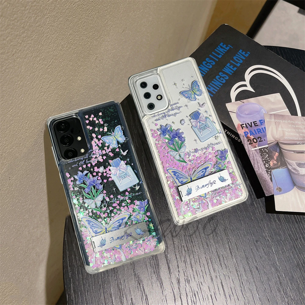 

Блестящий чехол-подставка для флакона духов с бабочкой и рисунком для Samsung A52 A52s A32 S10 Lite A51 A71 Note 10, блестящий чехол для телефона