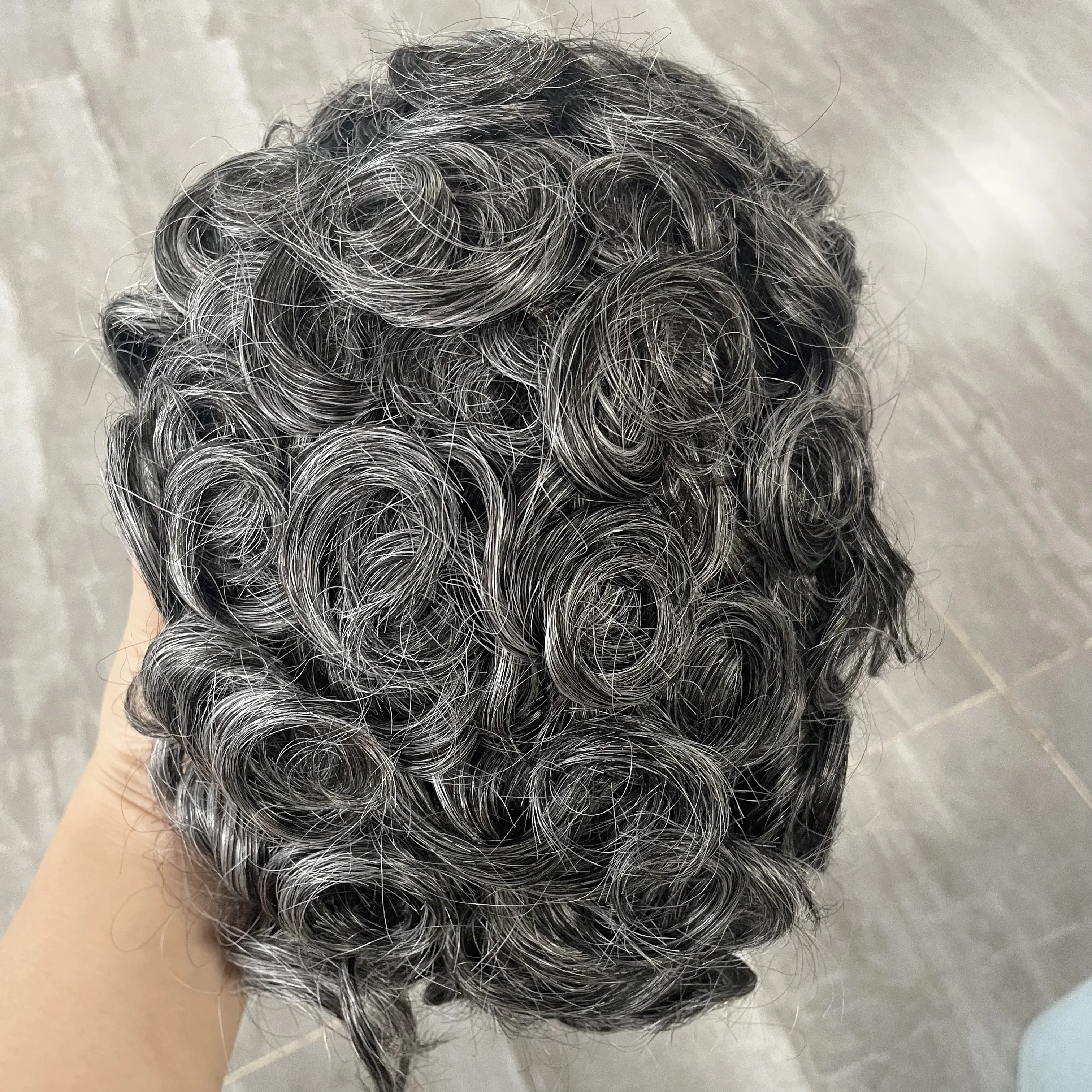 28MM Curly White Silver Grey 1B80 1B50 Men's Wigs Super Strong Full PU Male Toupee Human Hair #2 #1b Black Capillary Prosthesis