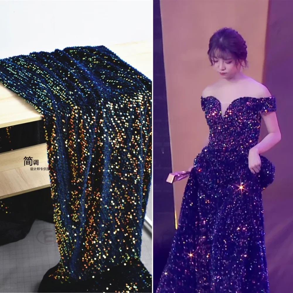 

Ткань с градиентом и блестками, креативное эластичное красочное платье, иллюзорный дизайн, Радуга, свадебный фотокостюм, ткань, ткань для шитья своими руками