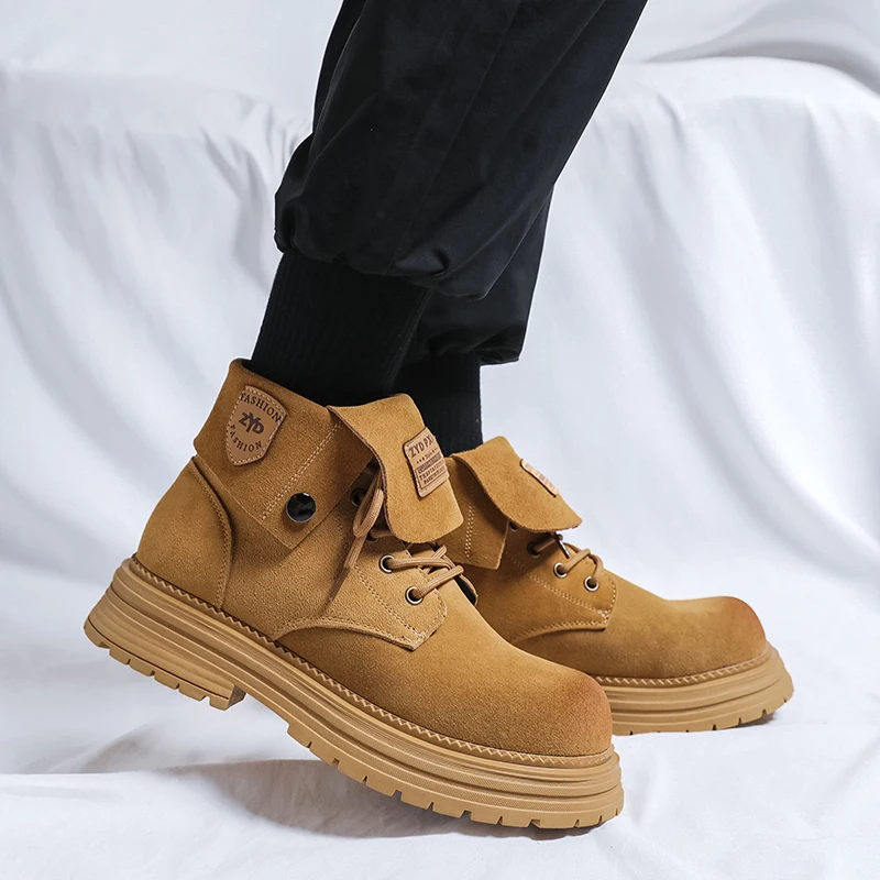 

Ботинки мужские из натуральной кожи, модные уличные модные ботинки на толстой подошве, черного цвета, для повседневной носки, для молодежи