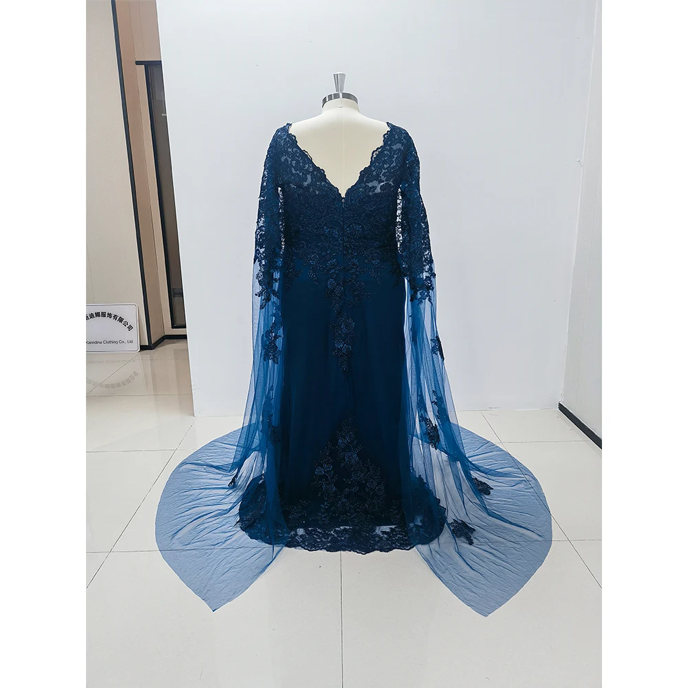 Luxury Dubai Lace Evening Dress Custom Made Long Sleeve Chapel Train Special Occasion Prom Dresses Plus Size Gowns For Women