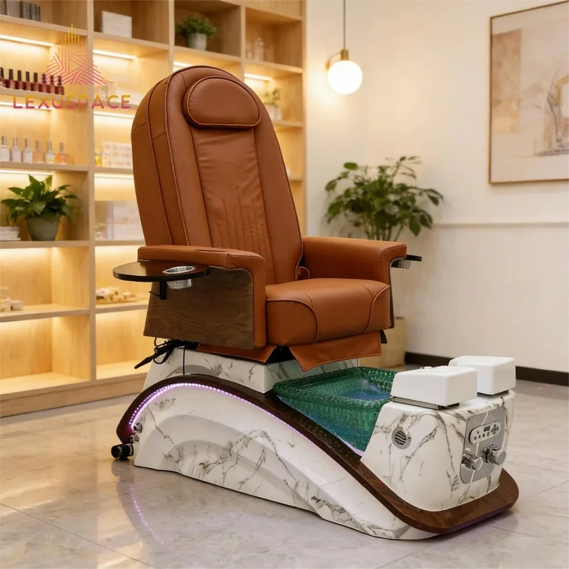 Reliable Durable Copper PU Leather Pedicure Chair Spa Nail Salon Adjustable Backrest Massage Automatic Drainage Pipeless Jet