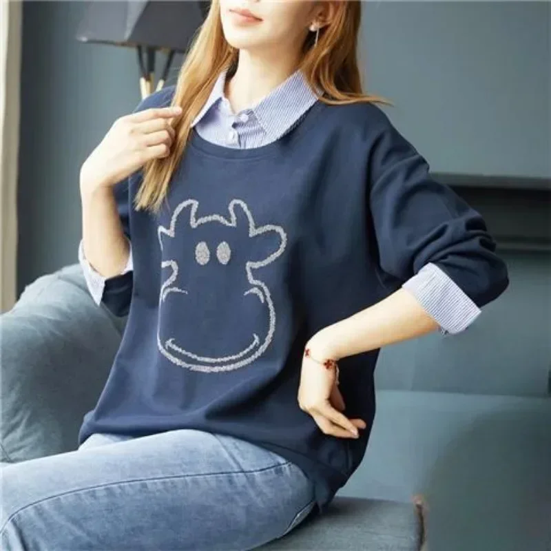 Women's Sweatshirts Korean Long Sleeve Trend Female Top Cotton Pullovers Streetwear Y2k Cheap Dropshiping Matching Sweat-shirt E