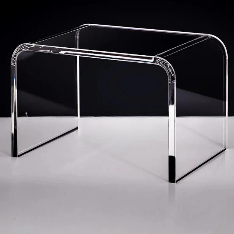 

Acrylic mobile side table shelf display stand plexiglass Internet celebrity hot bend U-shaped mobile coffee table bed table