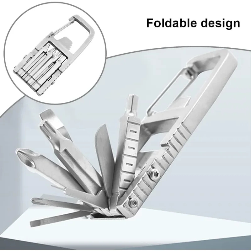 

Многофункциональный складной инструмент из нержавеющей стали 13-в-1 для активного отдыха, с открывалкой для бутылок, отверткой, гаечным ключом, ножом и брелоком для ремонта