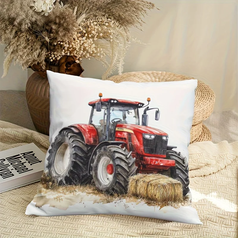 Rustic Tractor Farm Life Pillowcase Cushion Cover for Farmhouse Decor Countryside Agriculture Square Throw Accent Pillow 45x45cm