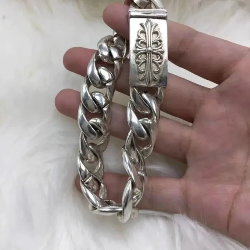 Miao Tibetan Silver Bracelet, Minimalist Retro Niche Punk Hip Hop Unisex Wrist Jewelry