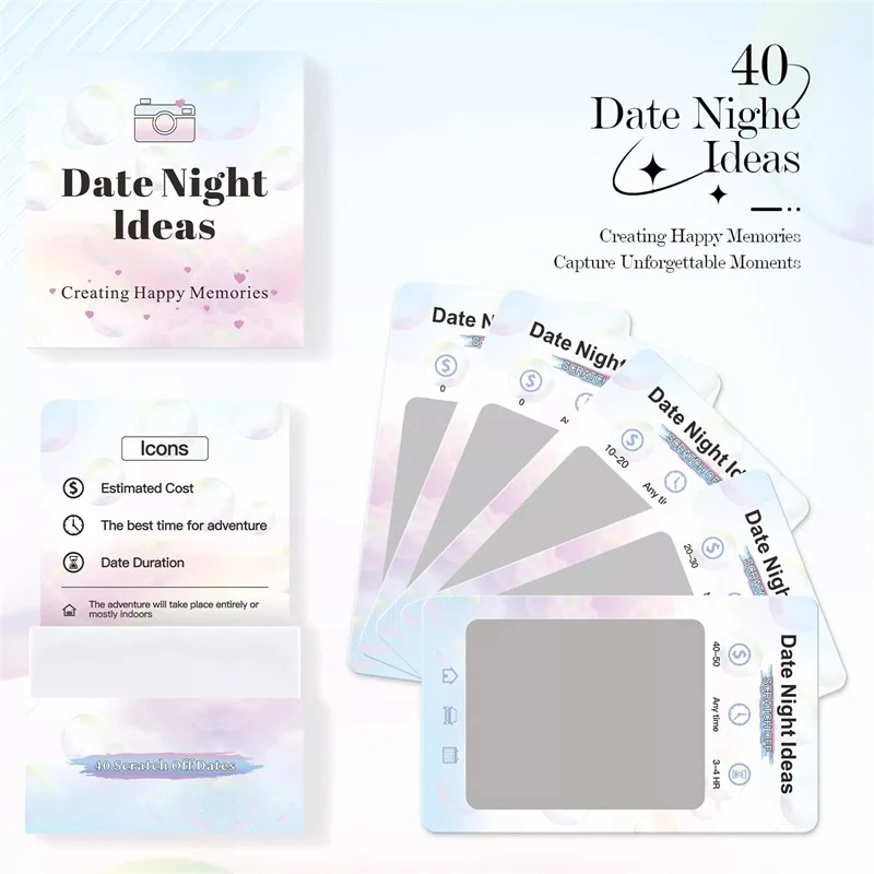 40 Date Night Ideas For Couple, Adventurous Scratch-Off Cards For Couple Games, Wedding Anniversary Couple'S Date Night Present