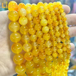 Natural stone Yellow floating flower chalcedony Smooth Beads for Jewelry Making DIY Bracelets Earrings 15